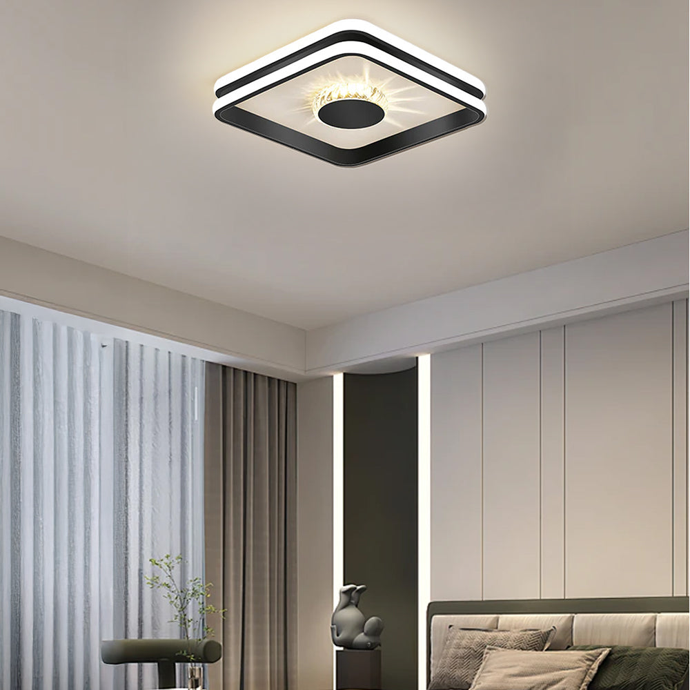 StrahlAurora: Lampada da soffitto a LED in cristallo dorato – elegante e decorativa per corridoi e aree soggiorno