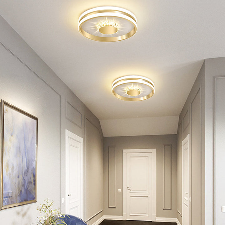 StrahlAurora: Lampada da soffitto a LED in cristallo dorato – elegante e decorativa per corridoi e aree soggiorno