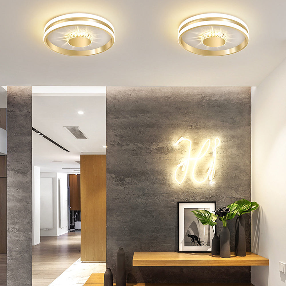 StrahlAurora: Lampada da soffitto a LED in cristallo dorato – elegante e decorativa per corridoi e aree soggiorno