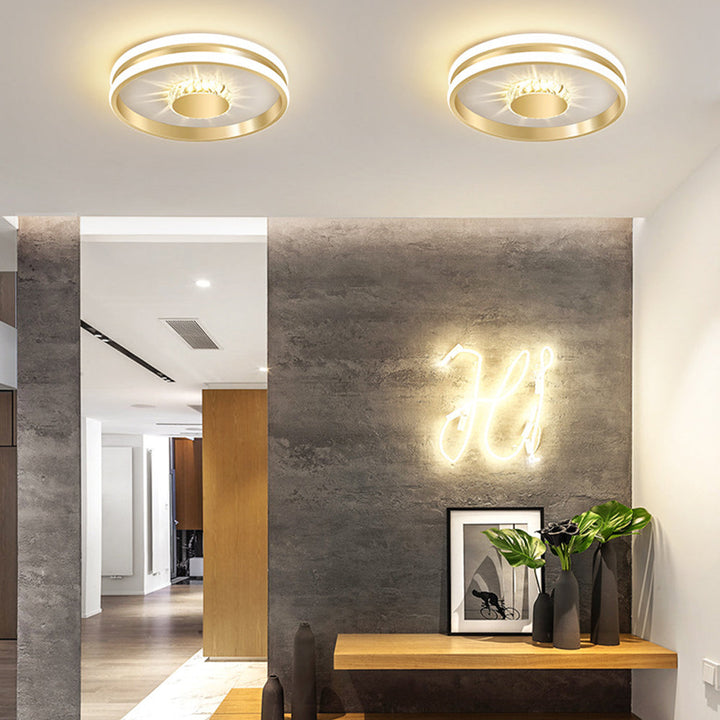 StrahlAurora: Lampada da soffitto a LED in cristallo dorato – elegante e decorativa per corridoi e aree soggiorno
