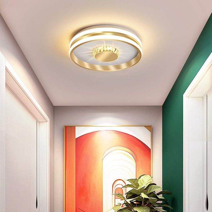 StrahlAurora: Lampada da soffitto a LED in cristallo dorato – elegante e decorativa per corridoi e aree soggiorno