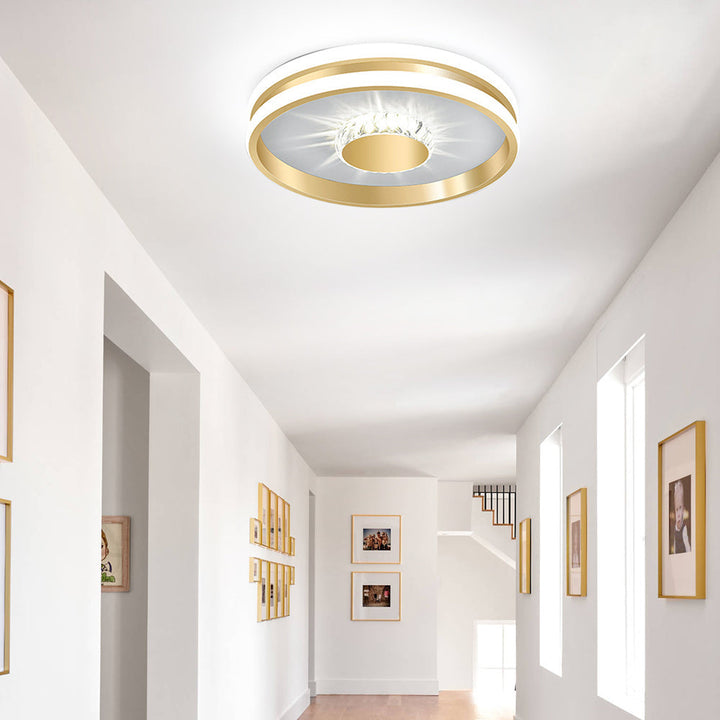 StrahlAurora: Lampada da soffitto a LED in cristallo dorato – elegante e decorativa per corridoi e aree soggiorno