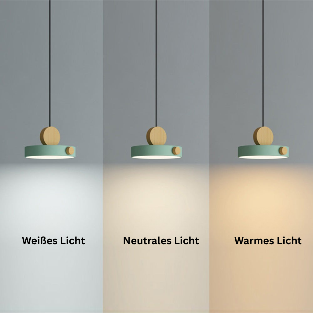 StrahlBunt: Moderno lampadario in legno LED colorato – elegante e funzionale per soggiorno e zona pranzo