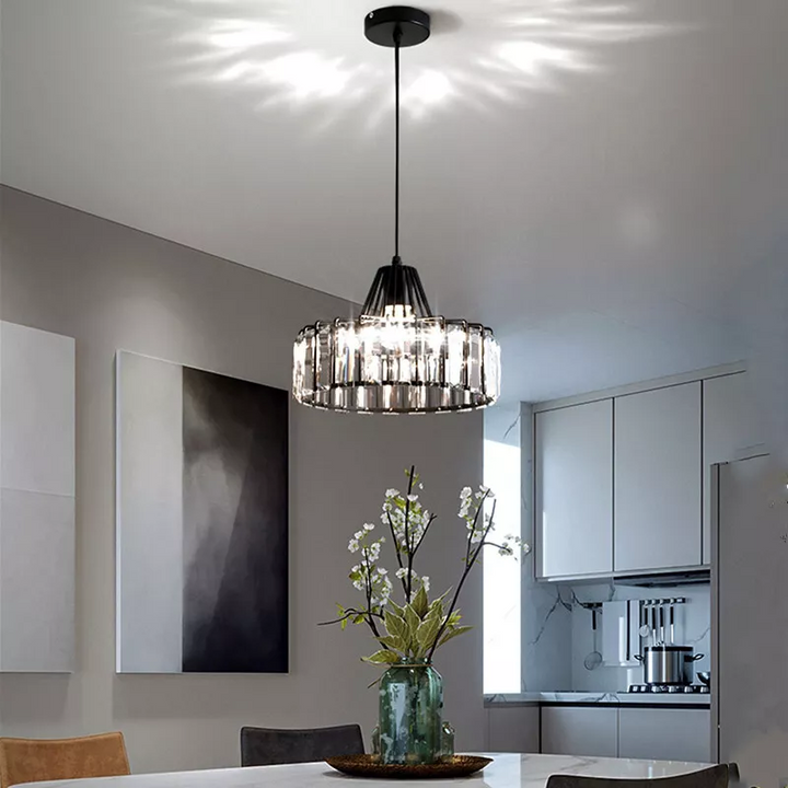 StrahlÉbène: Lampada a sospensione in cristallo moderna nera – decorativa ed energeticamente efficiente per soggiorni e sale da pranzo