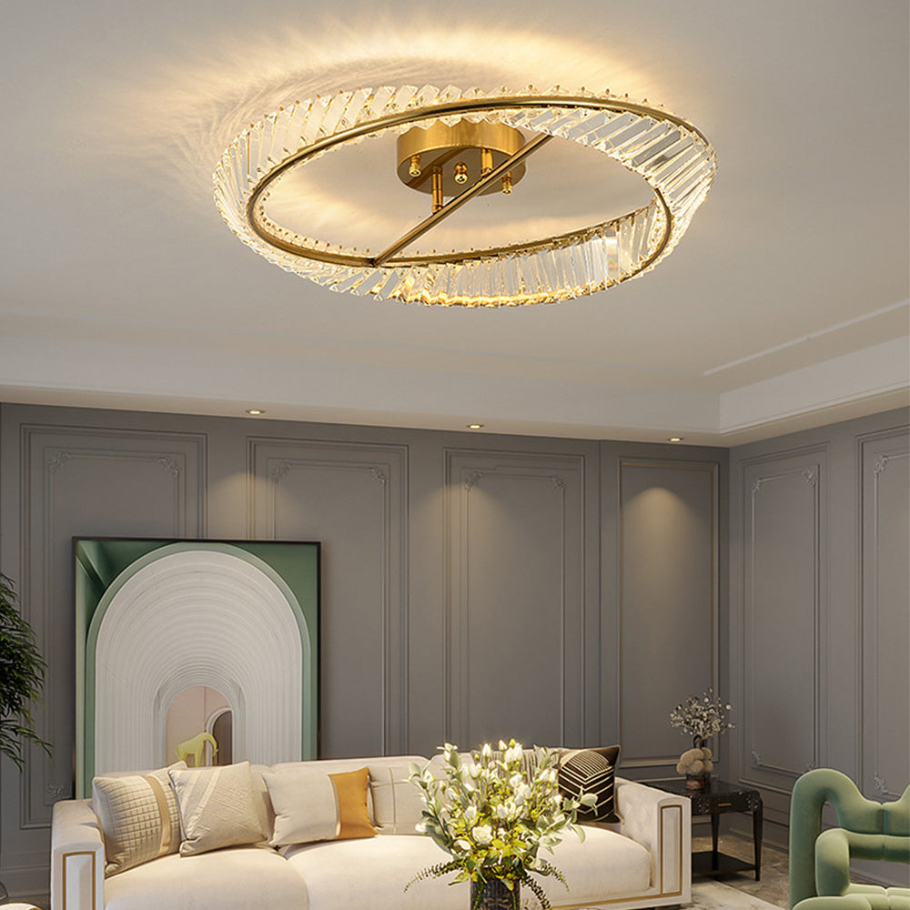 StrahlOpal: Lampada da soffitto LED in cristallo moderna rotonda in acciaio inox – elegante e decorativa per soggiorno e camera da letto
