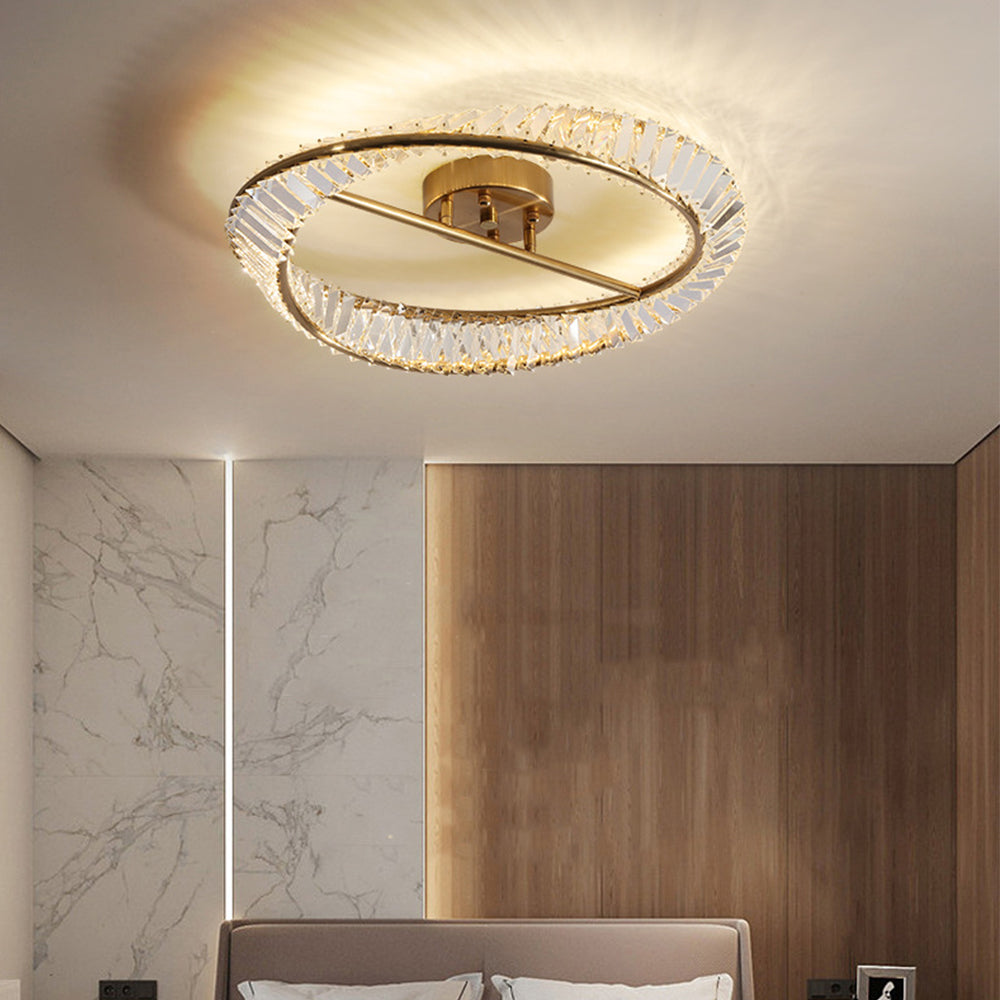 StrahlOpal: Lampada da soffitto LED in cristallo moderna rotonda in acciaio inox – elegante e decorativa per soggiorno e camera da letto