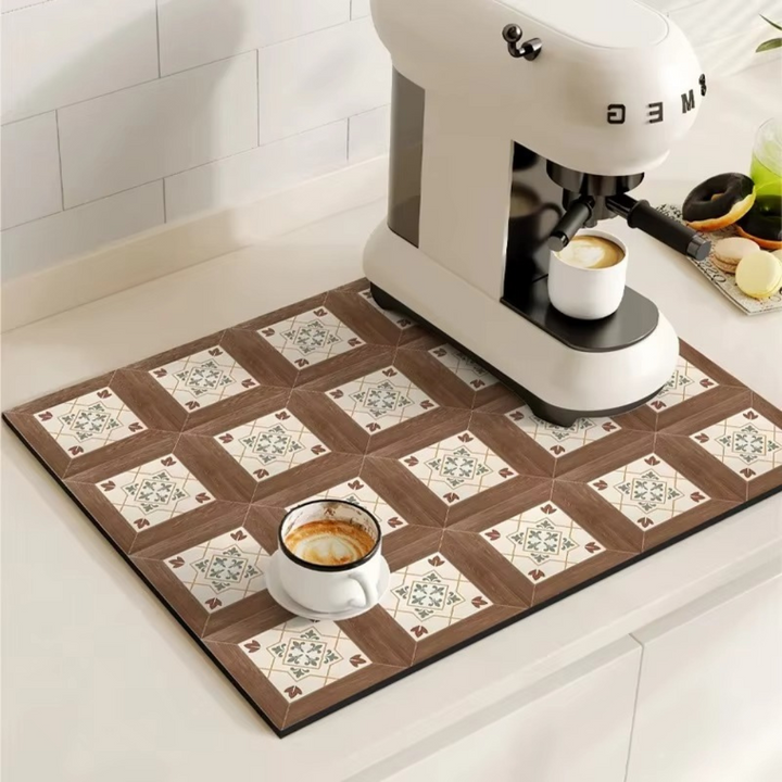 Tappetino Assorbente per Caffè con Design a Piastrelle Retro