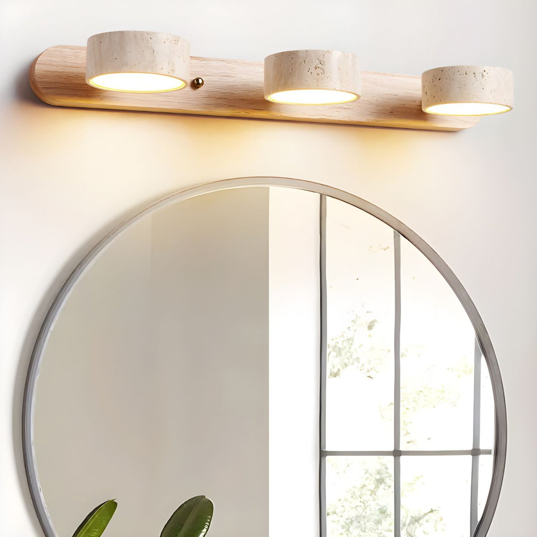 TerraBeam: Applique in Travertino con Legno – Lampada a Parete LED Moderna per Bagno e Corridoio