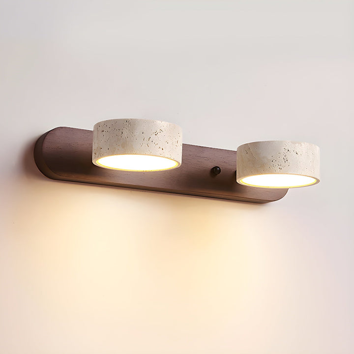 TerraBeam: Applique in Travertino con Legno – Lampada a Parete LED Moderna per Bagno e Corridoio