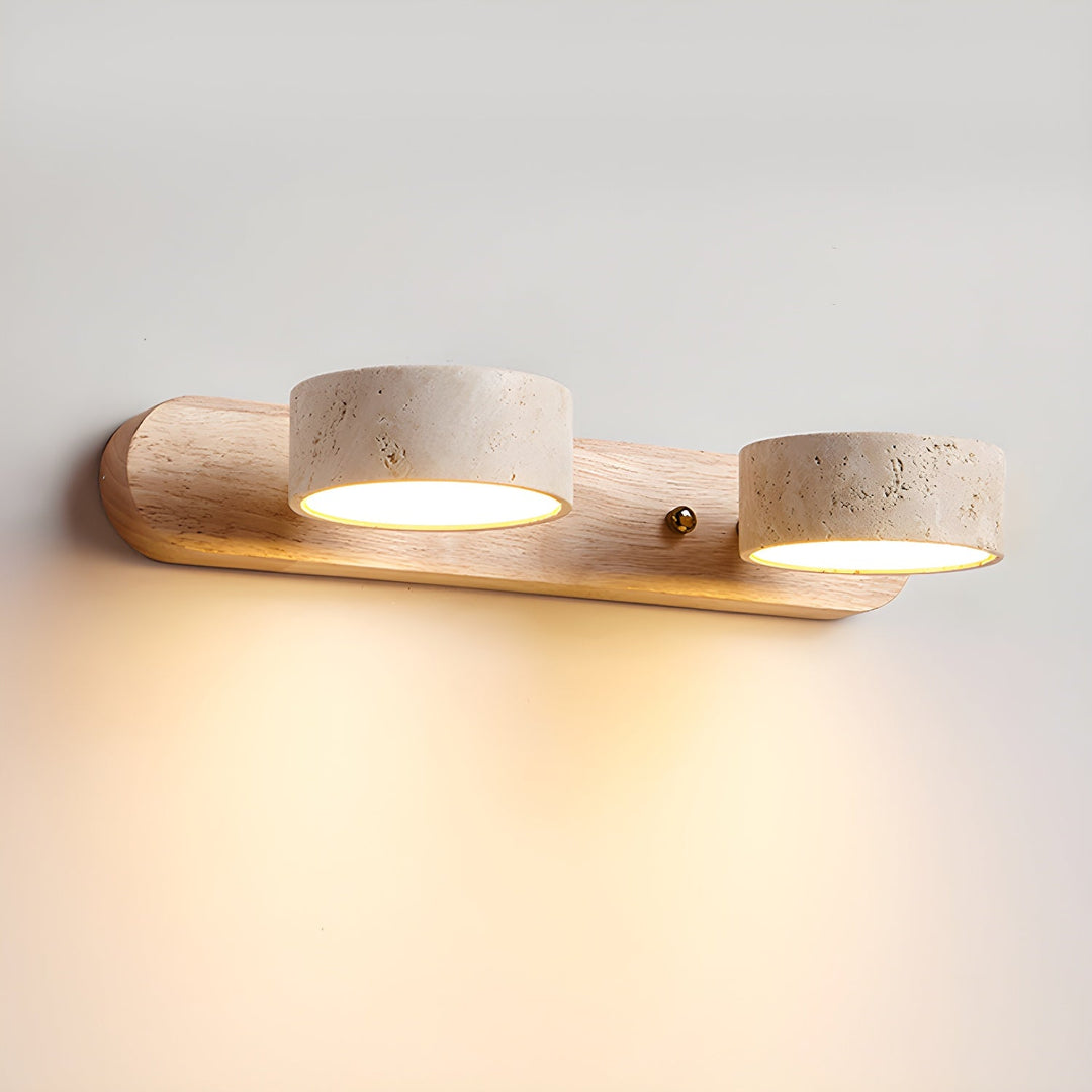 TerraBeam: Applique in Travertino con Legno – Lampada a Parete LED Moderna per Bagno e Corridoio