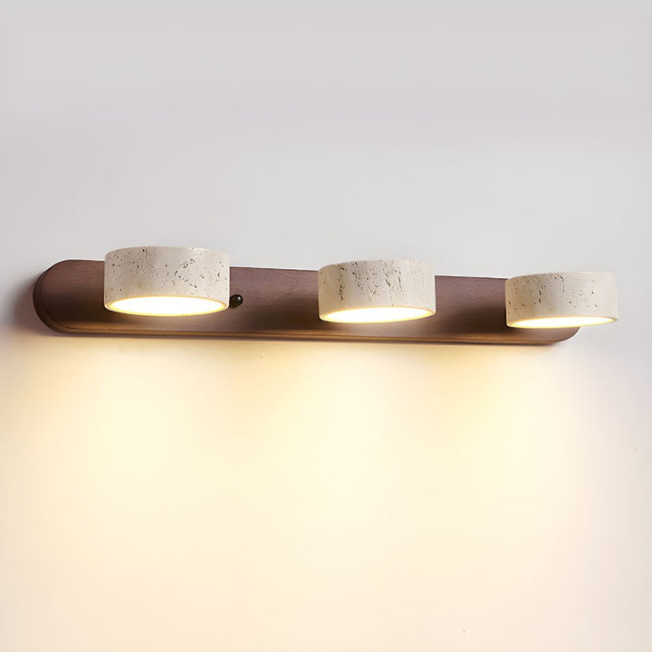 TerraBeam: Applique in Travertino con Legno – Lampada a Parete LED Moderna per Bagno e Corridoio