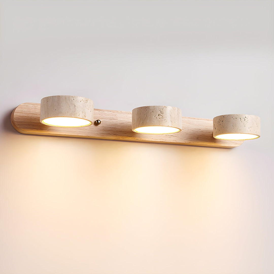 TerraBeam: Applique in Travertino con Legno – Lampada a Parete LED Moderna per Bagno e Corridoio