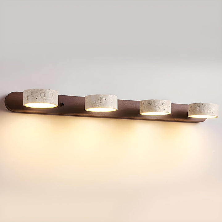TerraBeam: Applique in Travertino con Legno – Lampada a Parete LED Moderna per Bagno e Corridoio