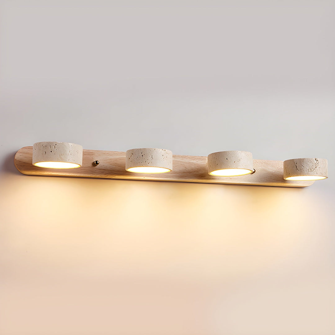 TerraBeam: Applique in Travertino con Legno – Lampada a Parete LED Moderna per Bagno e Corridoio