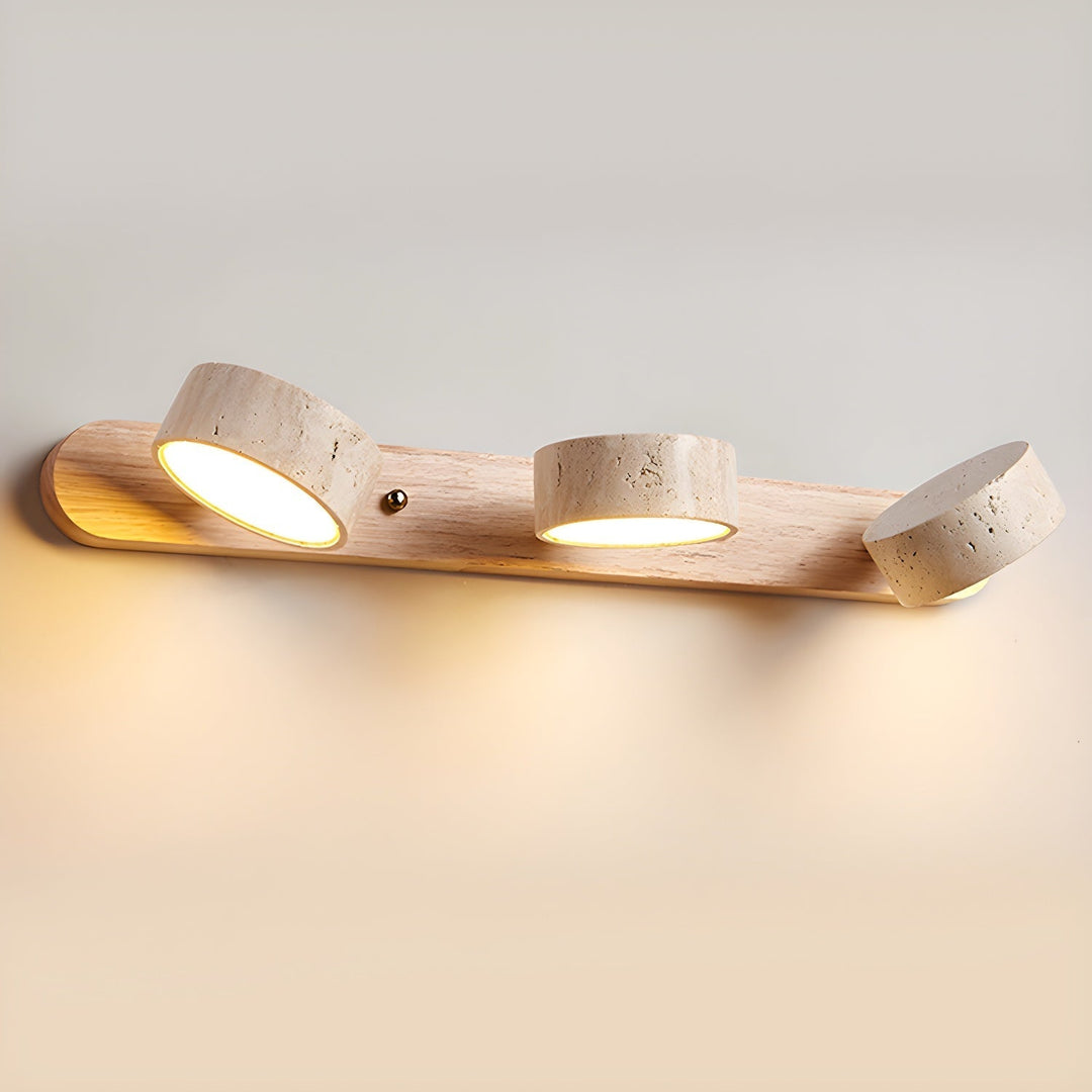 TerraBeam: Applique in Travertino con Legno – Lampada a Parete LED Moderna per Bagno e Corridoio