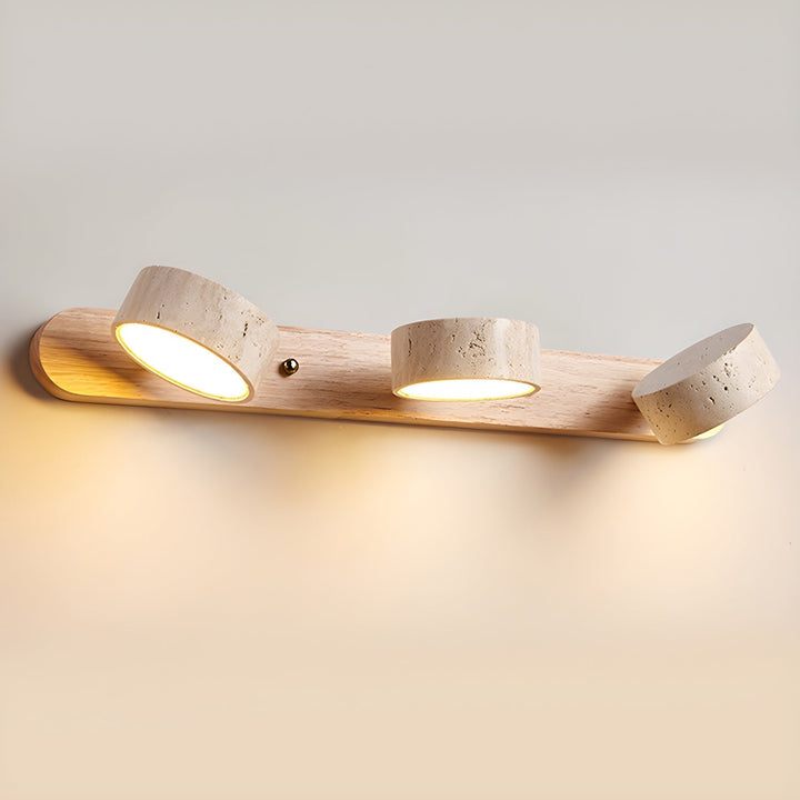 TerraBeam: Applique in Travertino con Legno – Lampada a Parete LED Moderna per Bagno e Corridoio
