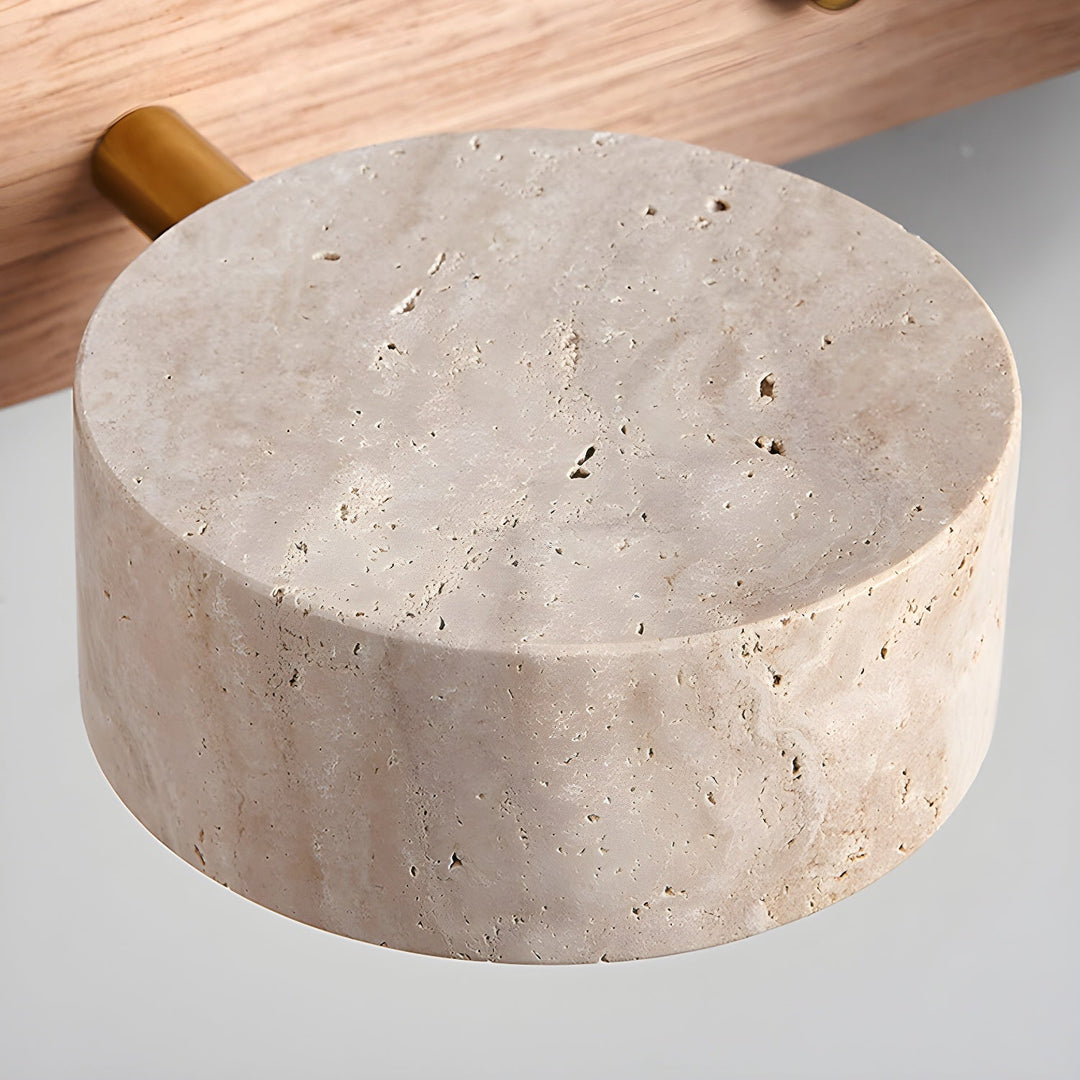 TerraBeam: Applique in Travertino con Legno – Lampada a Parete LED Moderna per Bagno e Corridoio