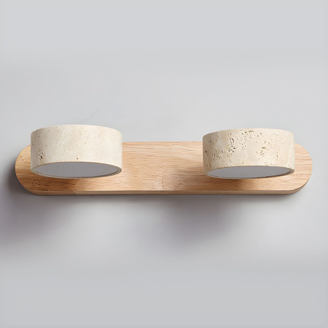TerraBeam: Applique in Travertino con Legno – Lampada a Parete LED Moderna per Bagno e Corridoio
