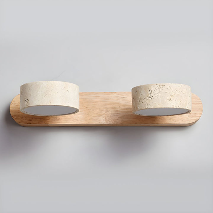 TerraBeam: Applique in Travertino con Legno – Lampada a Parete LED Moderna per Bagno e Corridoio