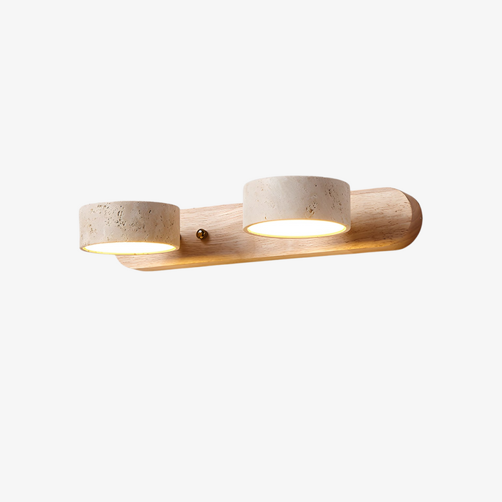 TerraBeam: Applique in Travertino con Legno – Lampada a Parete LED Moderna per Bagno e Corridoio