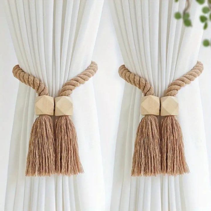 TerraPerle: Supporto per tende con perline in legno e frange – decorativo e durevole per tende in set da 2