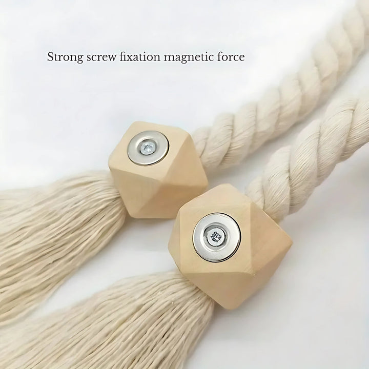 TerraPerle: Supporto per tende con perline in legno e frange – decorativo e durevole per tende in set da 2
