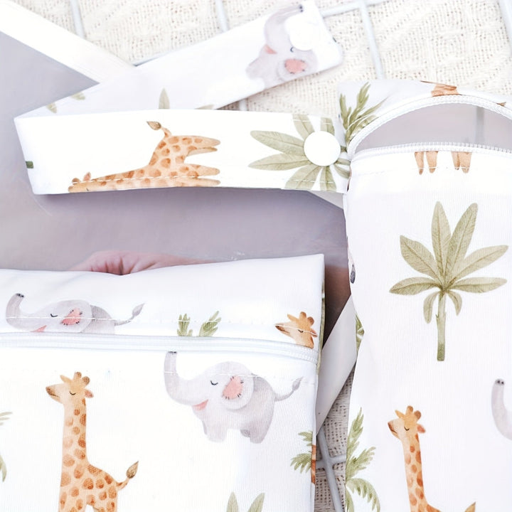 TierFreunde: Borsa di stoccaggio con stampa safari – robusta, leggera e pratica per accessori per bambini e viaggi (3 pezzi)