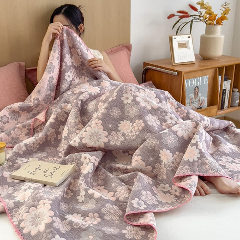 Traumträumerei: Coperte in cotone di garza con stampa floreale rustica e morbida sensazione – per divano e lounge
