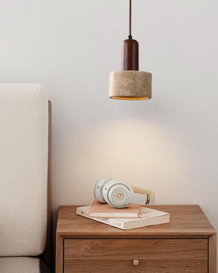 TravertinLicht: Lampada a sospensione di design – lampada in pietra naturale di lusso con forma moderna, per soggiorno e sala da pranzo