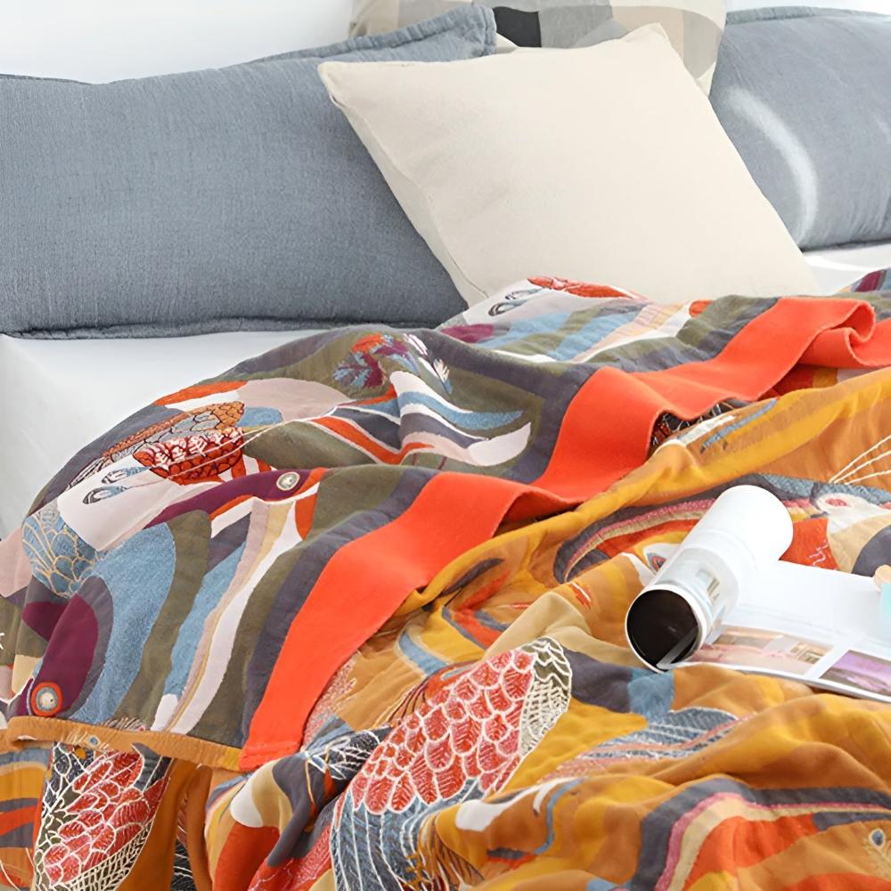 TropicaLoom: Coperta in cotone con motivo tropicale di tucano e texture leggera – per divano e camera da letto