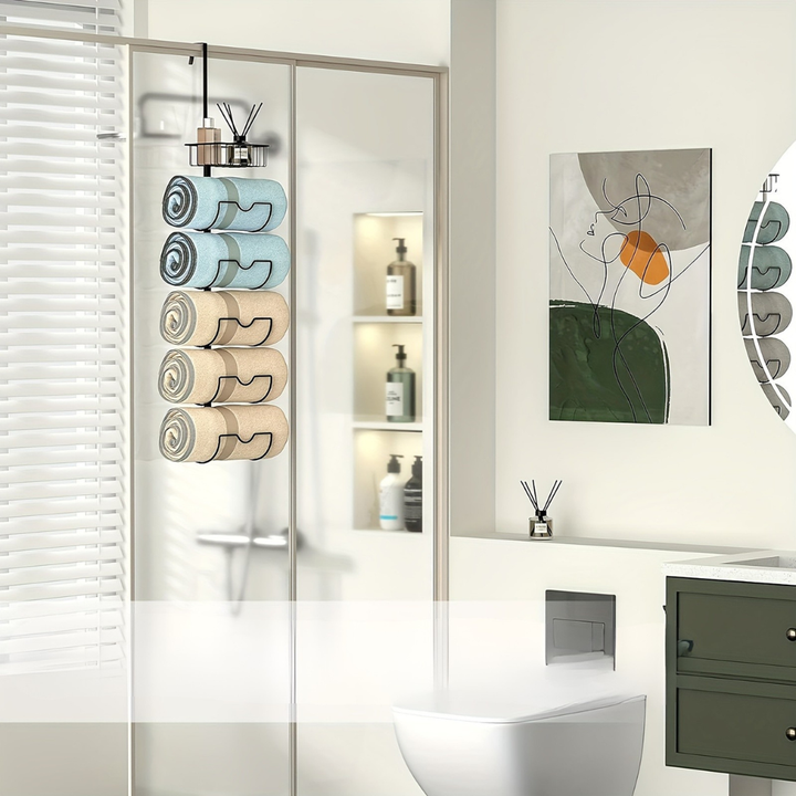 UrbanGestell: Porta asciugamani da bagno – supporto per porta multifunzionale in metallo, regolabile e salvaspazio per asciugamani e accessori