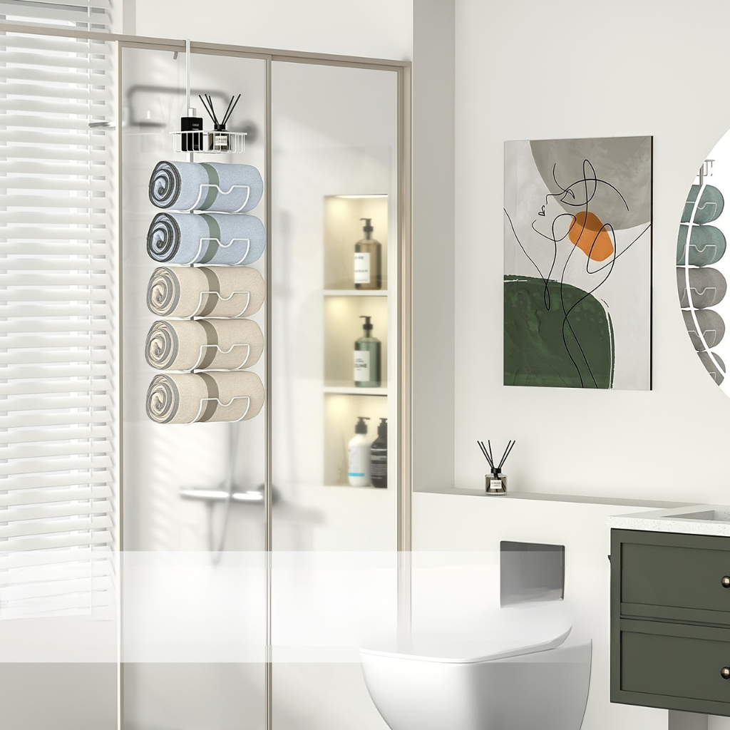 UrbanGestell: Porta asciugamani da bagno – supporto per porta multifunzionale in metallo, regolabile e salvaspazio per asciugamani e accessori