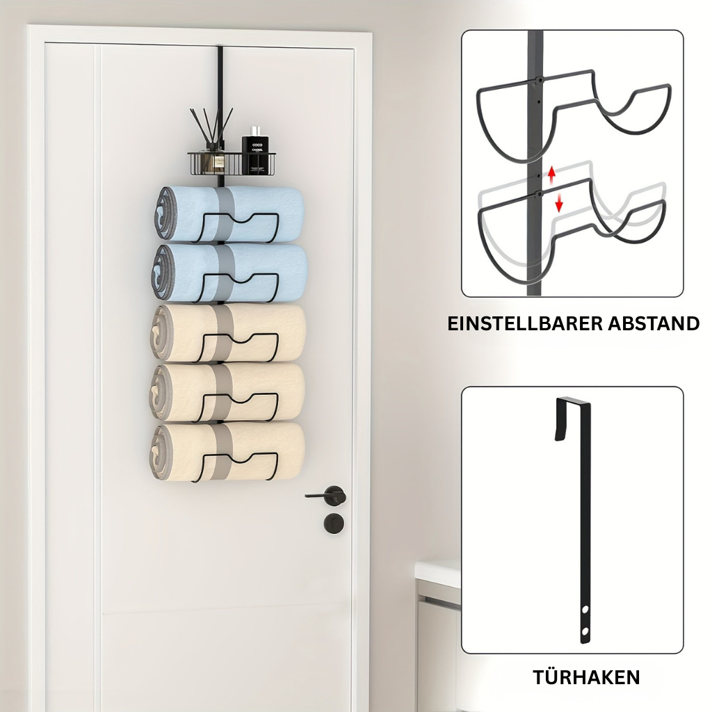 UrbanGestell: Porta asciugamani da bagno – supporto per porta multifunzionale in metallo, regolabile e salvaspazio per asciugamani e accessori