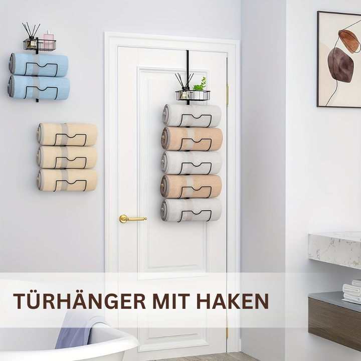 UrbanGestell: Porta asciugamani da bagno – supporto per porta multifunzionale in metallo, regolabile e salvaspazio per asciugamani e accessori