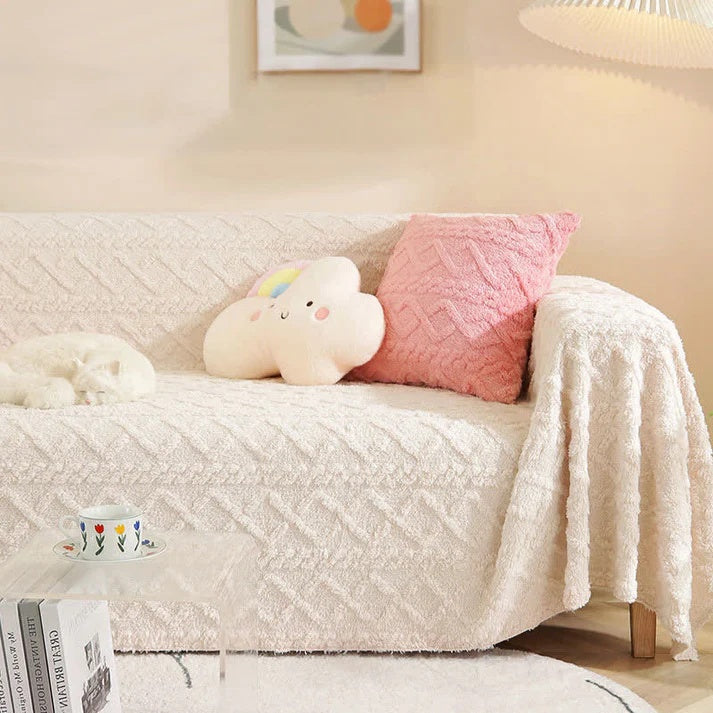 VeloursNest: Copertura per divano in lussuoso cashmere con look Sherpa e design Jacquard – per divano e lounge