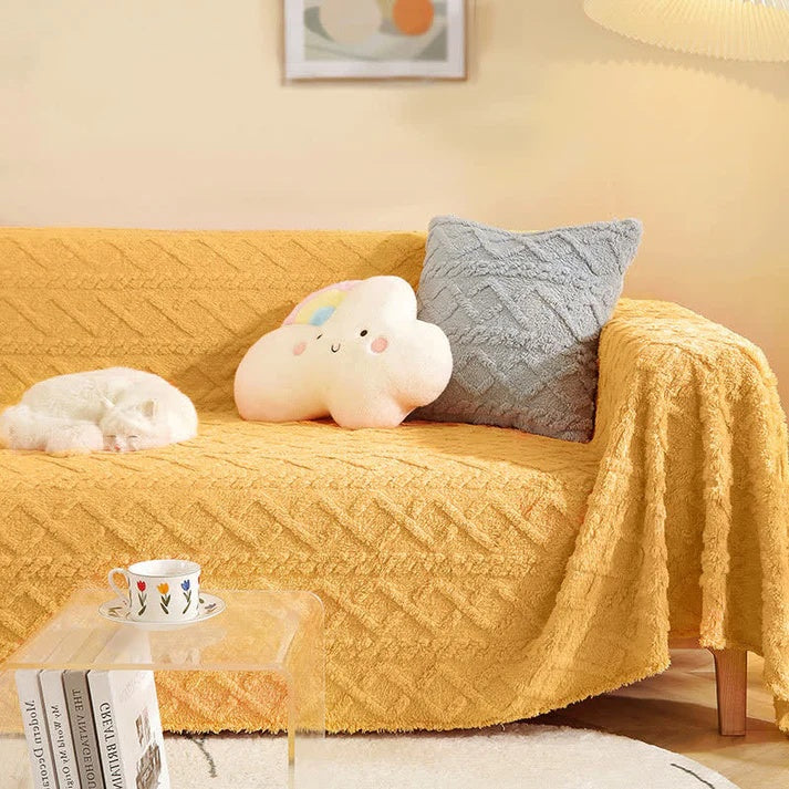 VeloursNest: Copertura per divano in lussuoso cashmere con look Sherpa e design Jacquard – per divano e lounge