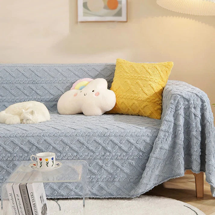 VeloursNest: Copertura per divano in lussuoso cashmere con look Sherpa e design Jacquard – per divano e lounge