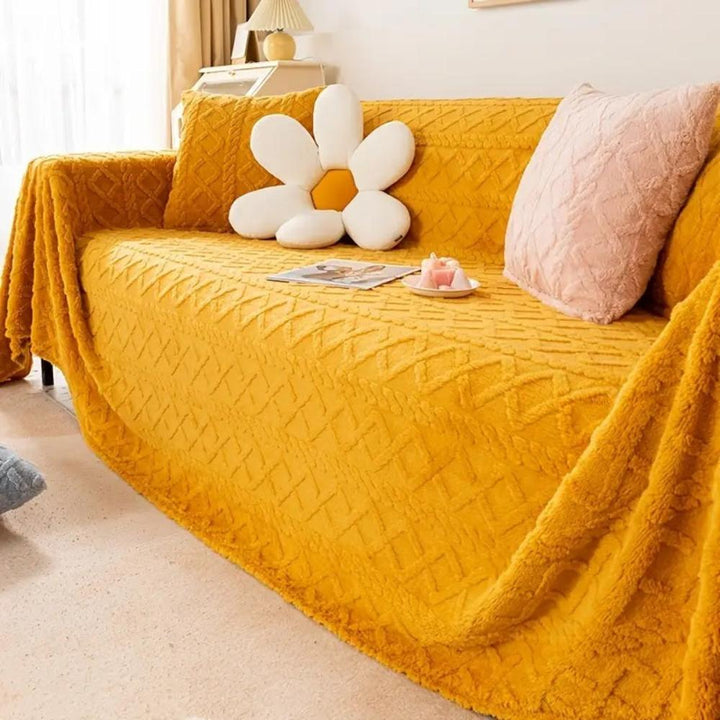 VeloursNest: Copertura per divano in lussuoso cashmere con look Sherpa e design Jacquard – per divano e lounge