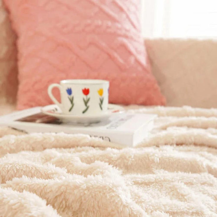 VeloursNest: Copertura per divano in lussuoso cashmere con look Sherpa e design Jacquard – per divano e lounge