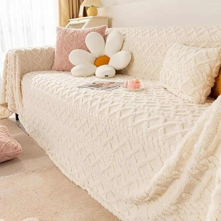 VeloursNest: Copertura per divano in lussuoso cashmere con look Sherpa e design Jacquard – per divano e lounge