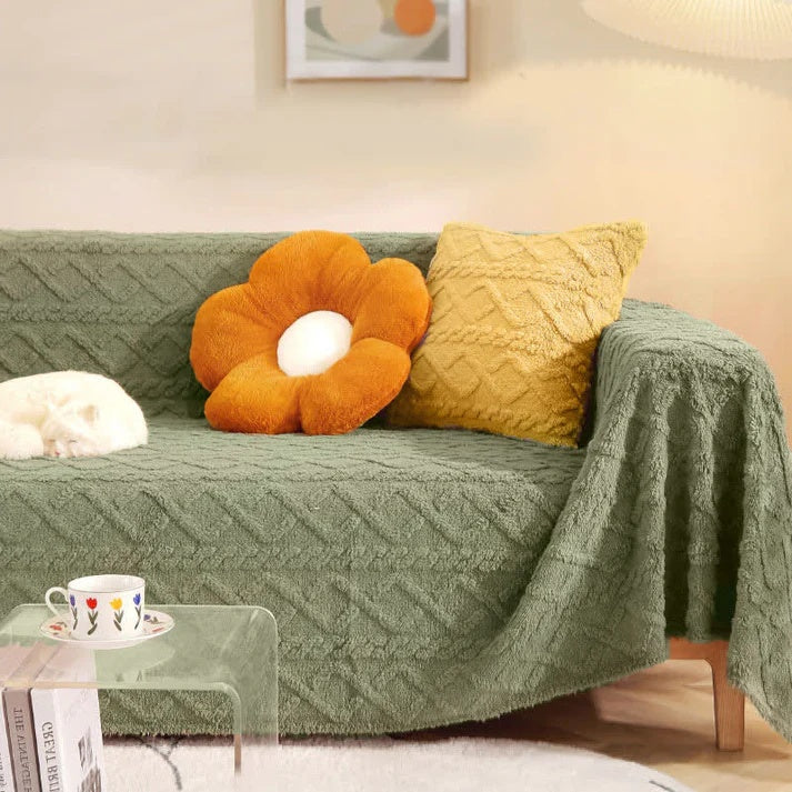 VeloursNest: Copertura per divano in lussuoso cashmere con look Sherpa e design Jacquard – per divano e lounge