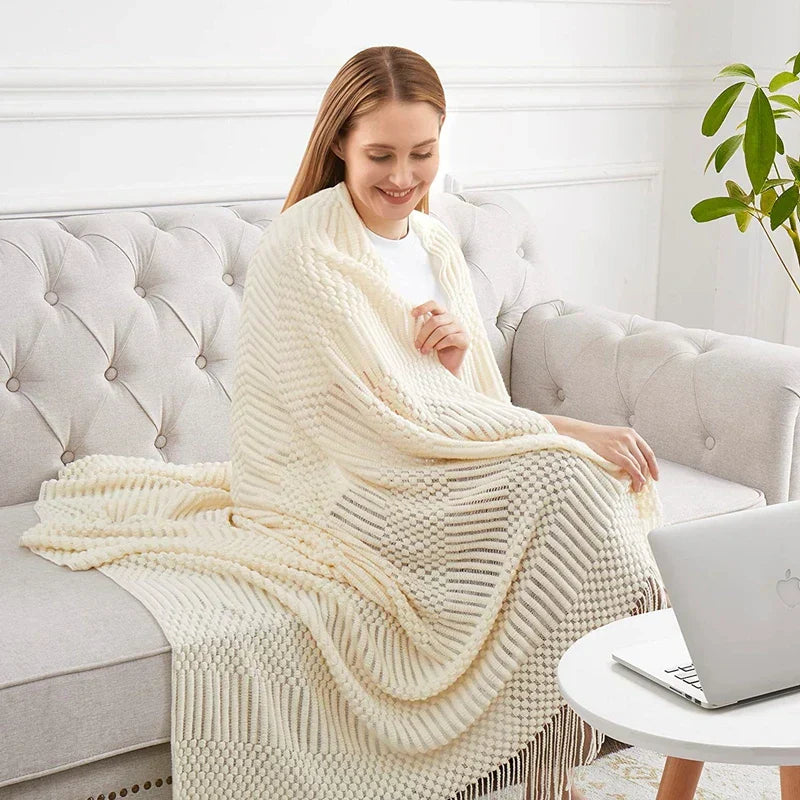 VeluCasa: Coperta di Maglia Boho di Lusso – Coperta Chunky per Camera da Letto e Divano