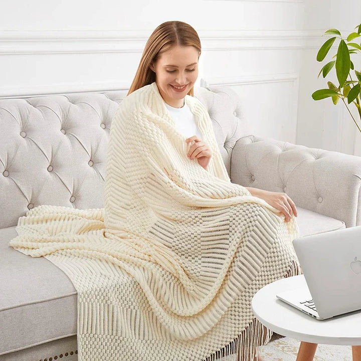 VeluCasa: Coperta di Maglia Boho di Lusso – Coperta Chunky per Camera da Letto e Divano