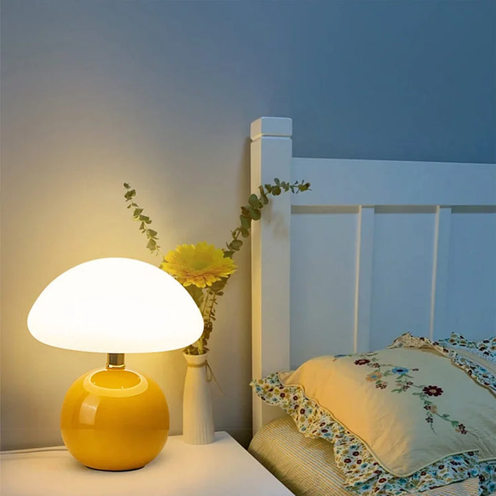 Velumière: Lampada da Tavolo a Forma di Fungo Crema – Luce Retro per Camera da Letto e Soggiorno