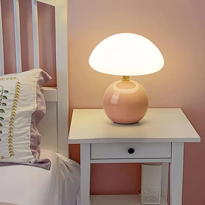 Velumière: Lampada da Tavolo a Forma di Fungo Crema – Luce Retro per Camera da Letto e Soggiorno