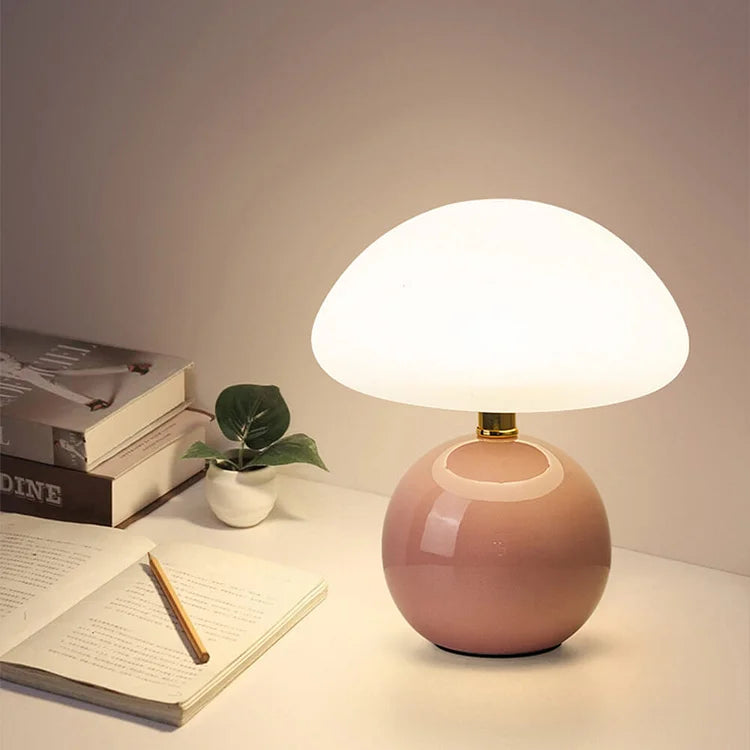 Velumière: Lampada da Tavolo a Forma di Fungo Crema – Luce Retro per Camera da Letto e Soggiorno