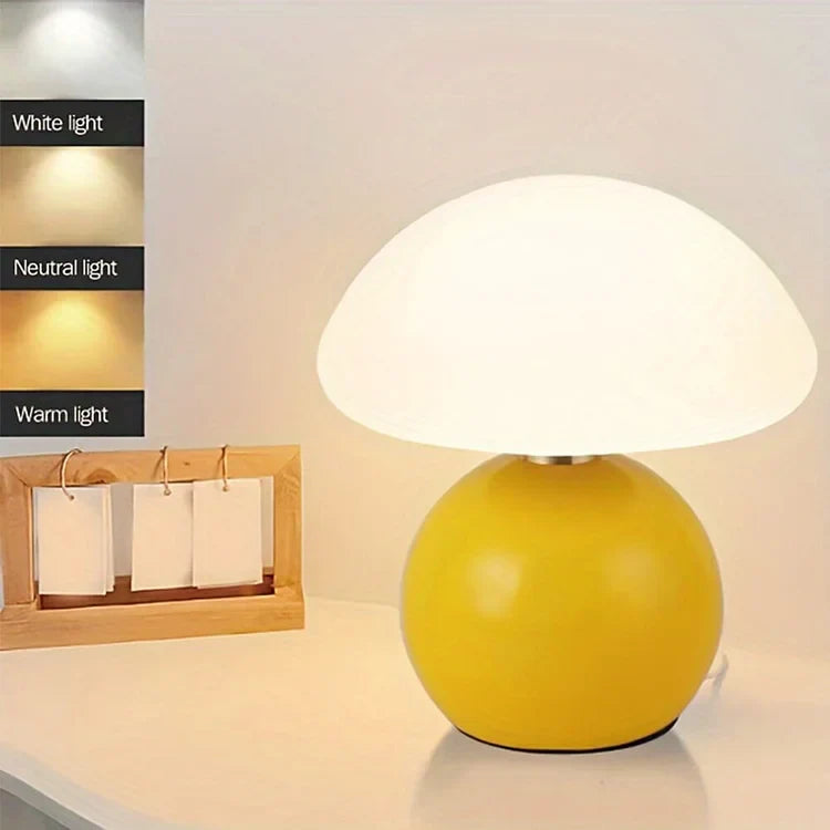 Velumière: Lampada da Tavolo a Forma di Fungo Crema – Luce Retro per Camera da Letto e Soggiorno