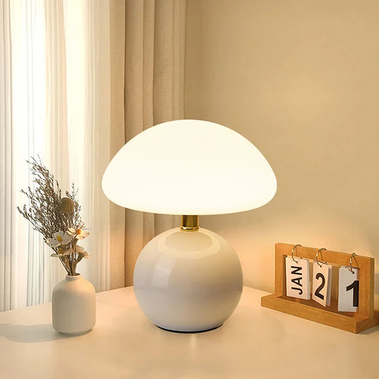 Velumière: Lampada da Tavolo a Forma di Fungo Crema – Luce Retro per Camera da Letto e Soggiorno