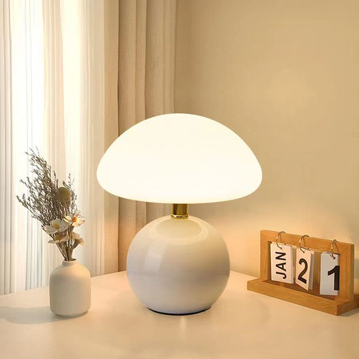 Velumière: Lampada da Tavolo a Forma di Fungo Crema – Luce Retro per Camera da Letto e Soggiorno