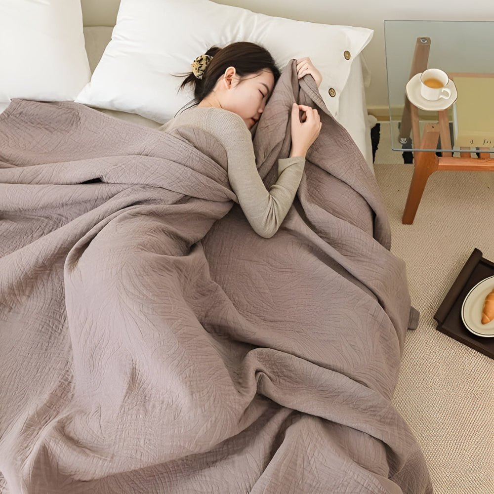VerdeWebstuhl: Coperte in cotone con elegante motivo fogliare e leggerezza facile da mantenere – per camere da letto e soggiorni